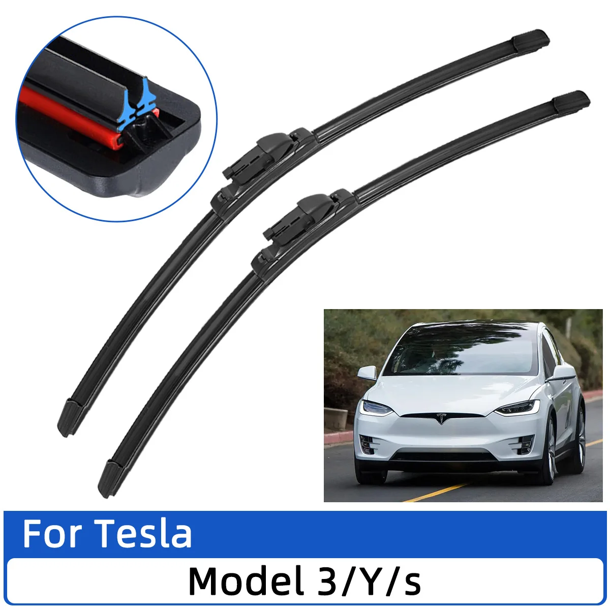 For Tesla Model 3 Y S Front Wiper Blades Brushes Cutter Accessories Rubber Windshield Wiper Universal