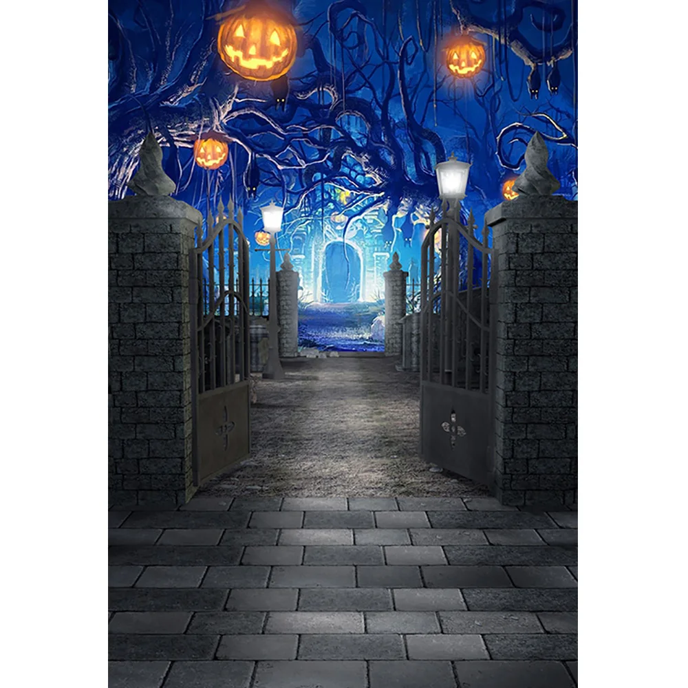 Halloween Background for Party Decor Pumpkin Lantern Cemetery Tombstone Grave Moon Birthday Photography Backdrop Photo Studio