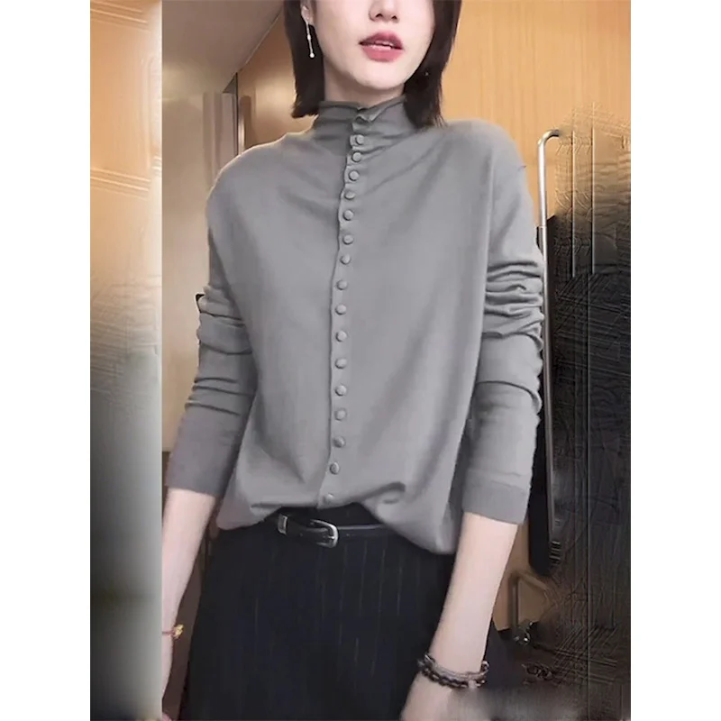 ay-button-up-long-sve-cardigan-simple-faion-spor-women's-top-commute-friendly-casual-work-outfit-two-piece-set
