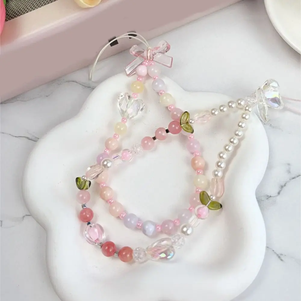 Hanging Cord Mobile Phone Strap Sweet Tulips Beads Gift Phone Charm Rope Anti-lost Carabiner Phone Choker for Mobile Phone