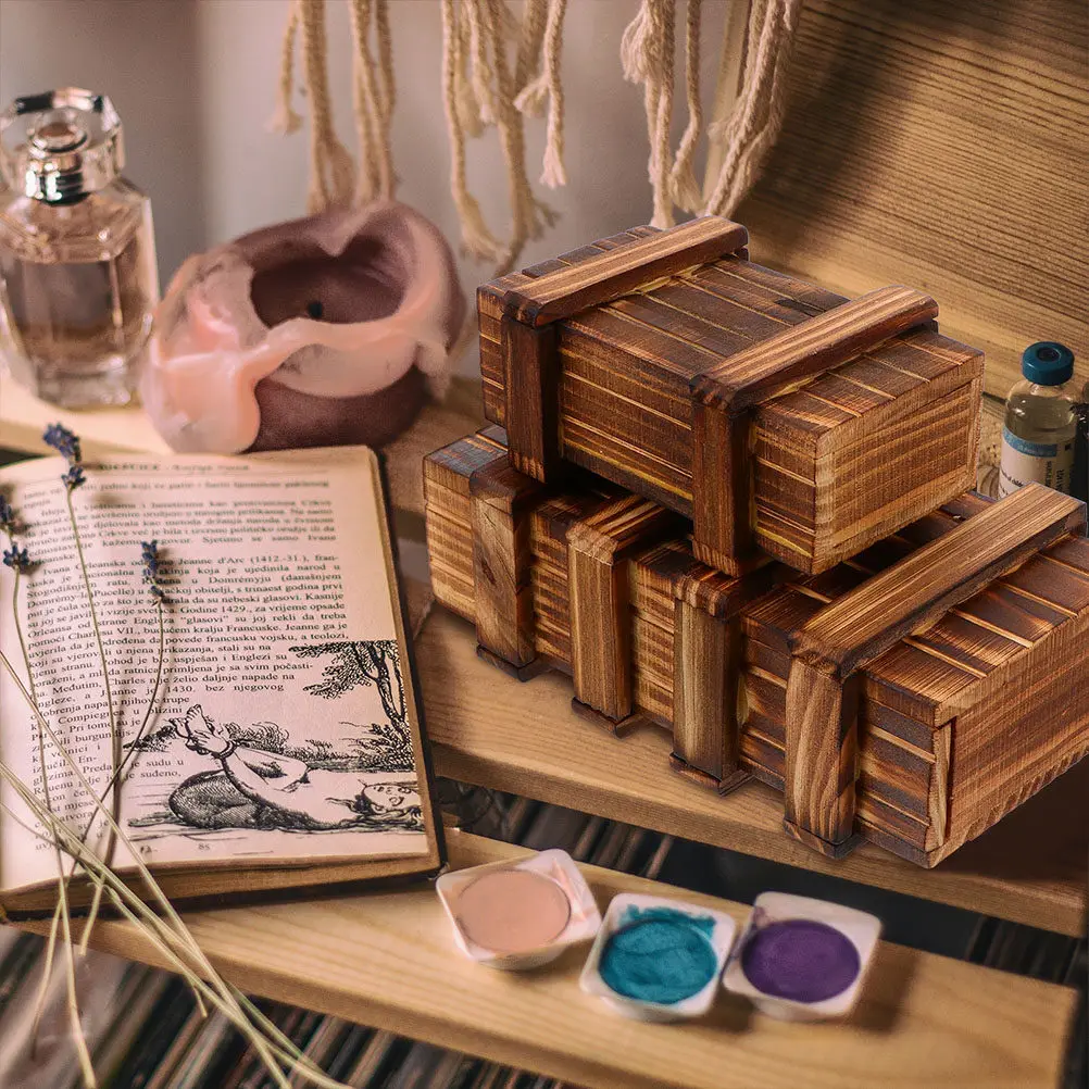 

4Pcs Wooden Puzzle Boxes Drawer Educational Intelligence Development Case Secure Gift for Children Friends Colleagues