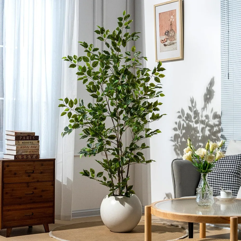 

Indoor 6-foot Tall Artificial Banyan Tree, Large Potted Fake Tree with Realistic Silk Leaves and Trunk