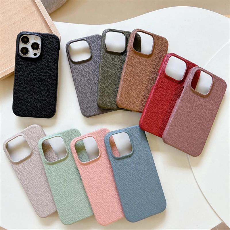 Luxury Litchi Grain Leather Phone Case For iPhone 15 Pro Max 14 11 12 13 Pro Max 7 8 Plus X XR XS Max SE3 Matte Shockproof Cover