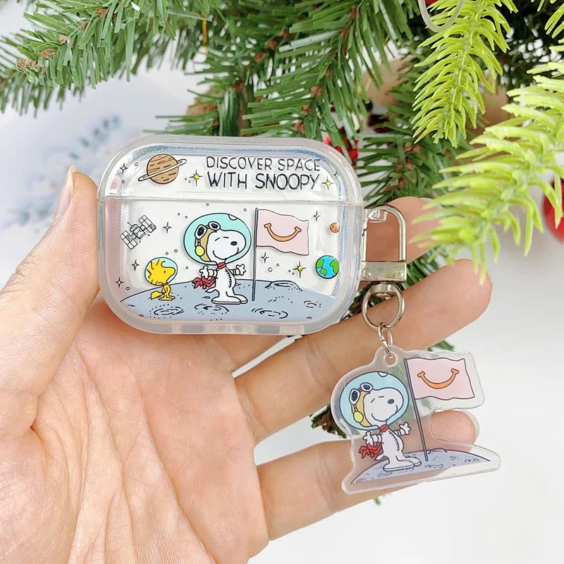 Niedliche Transparente Snoopy-Kohlebrot-Kopfhörerhülle für Airpods 1 2 3 4 Pro 2 Kabellose Bluetooth-Kopfhörer Schutzhülle mit Anhänger