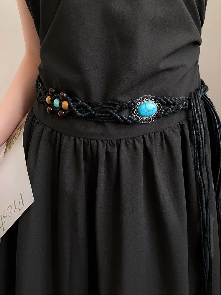 1pc Women's Belt Ethnic Style Woven Belt Versatile Handmade Beaded Waist Cord Y2K Design Niche Belt Suitable for Daily Wear