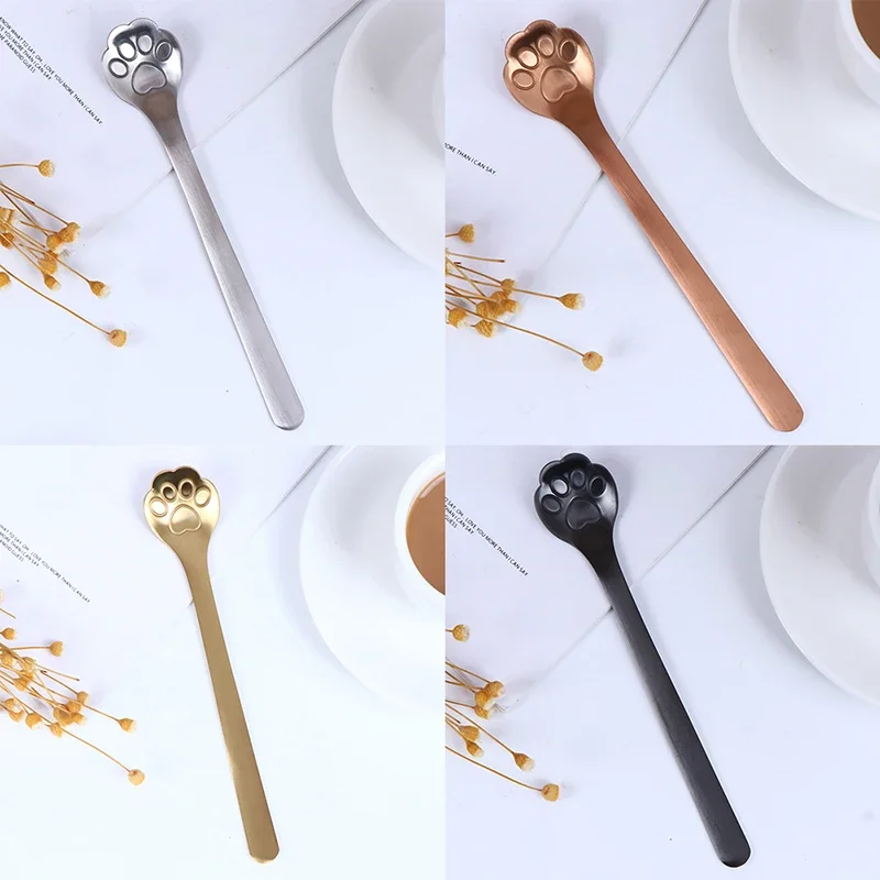 Tea Coffee Dessert Spoons Cute Kitchen Tools Stainless Steel Creative Cat Paw Claw Hollow Spoon Stirring Spoon