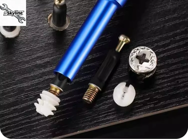 Three-in-one socket furniture connector screws with magnetic screwdriver bits for quick installation