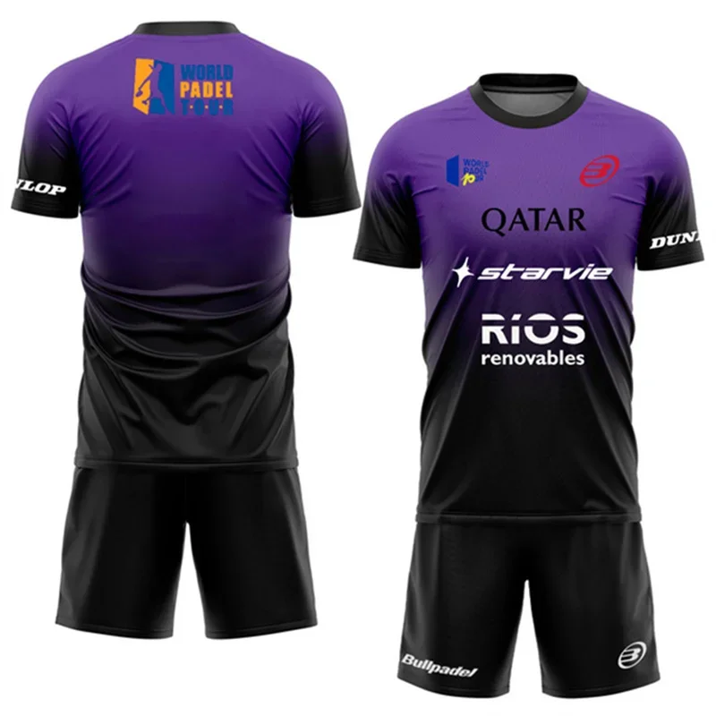 Fato de treinamento masculino em padel, shorts gradiente avançado e conjunto de camiseta esportiva de secagem rápida, novo conjunto de duas peças,