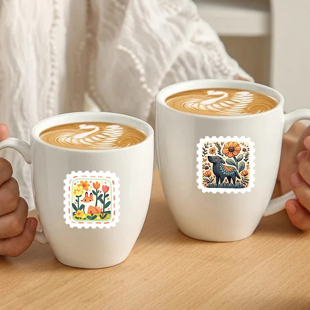 Juego de pegatinas florales de animales de estilo Vintage, calcomanías de dibujos animados dibujadas a mano para diario, planificador, álbum, decoración de pared del hogar, estética, 50 Uds.