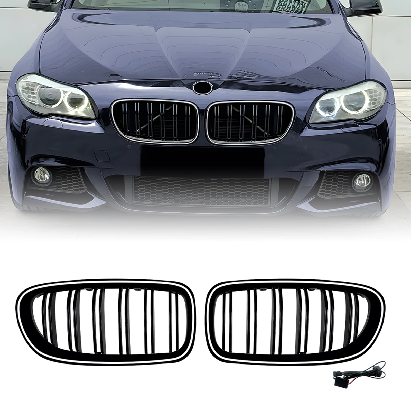

Grill Front Kidney Grille W/ LED Light For BMW 5 Series F10 F11 520i 525i 528i 530i 535i 550i 11-17 Upper Bumper Hood Mesh Grid