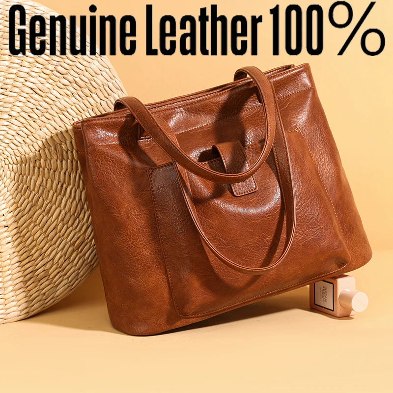 

Women's Soft Leather Tote Bag Large Capacity Multi Compartment Genuine Leather Shoulder Bags Business Work Office Handbag Purse