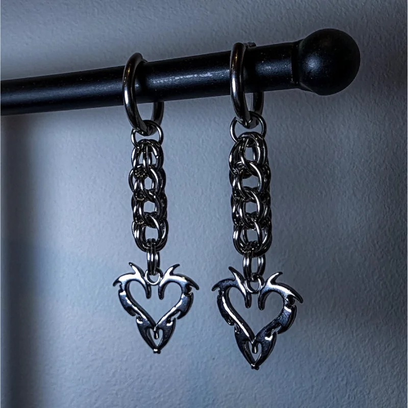 Dark Style Creative Flame Heart Earrings Fashion Gothic Stainless Steel Accessories for Women