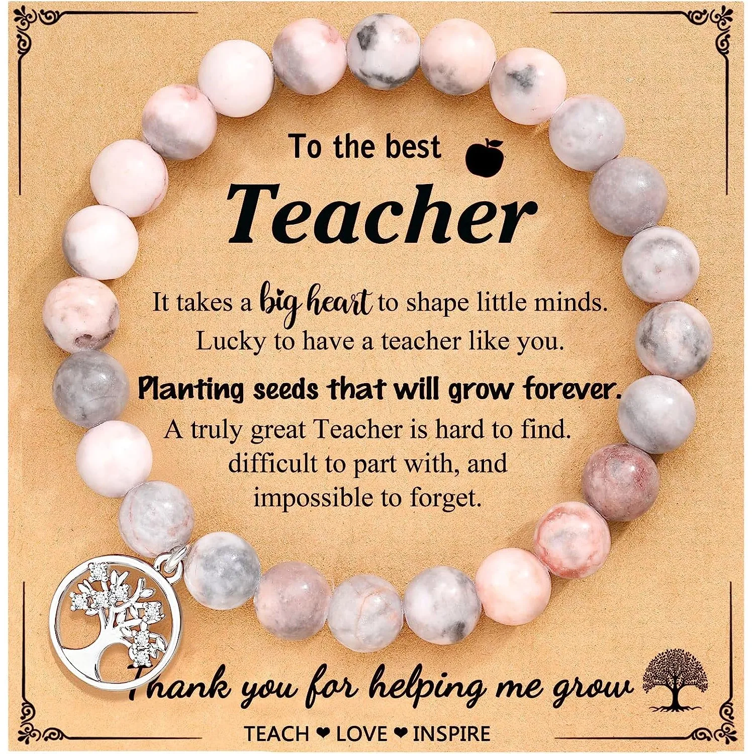 Natural Stone Teacher Bracelet Gifts for Women,thank You Gifts for Teacher Meaningful Gifts for Women with Gift Message Card