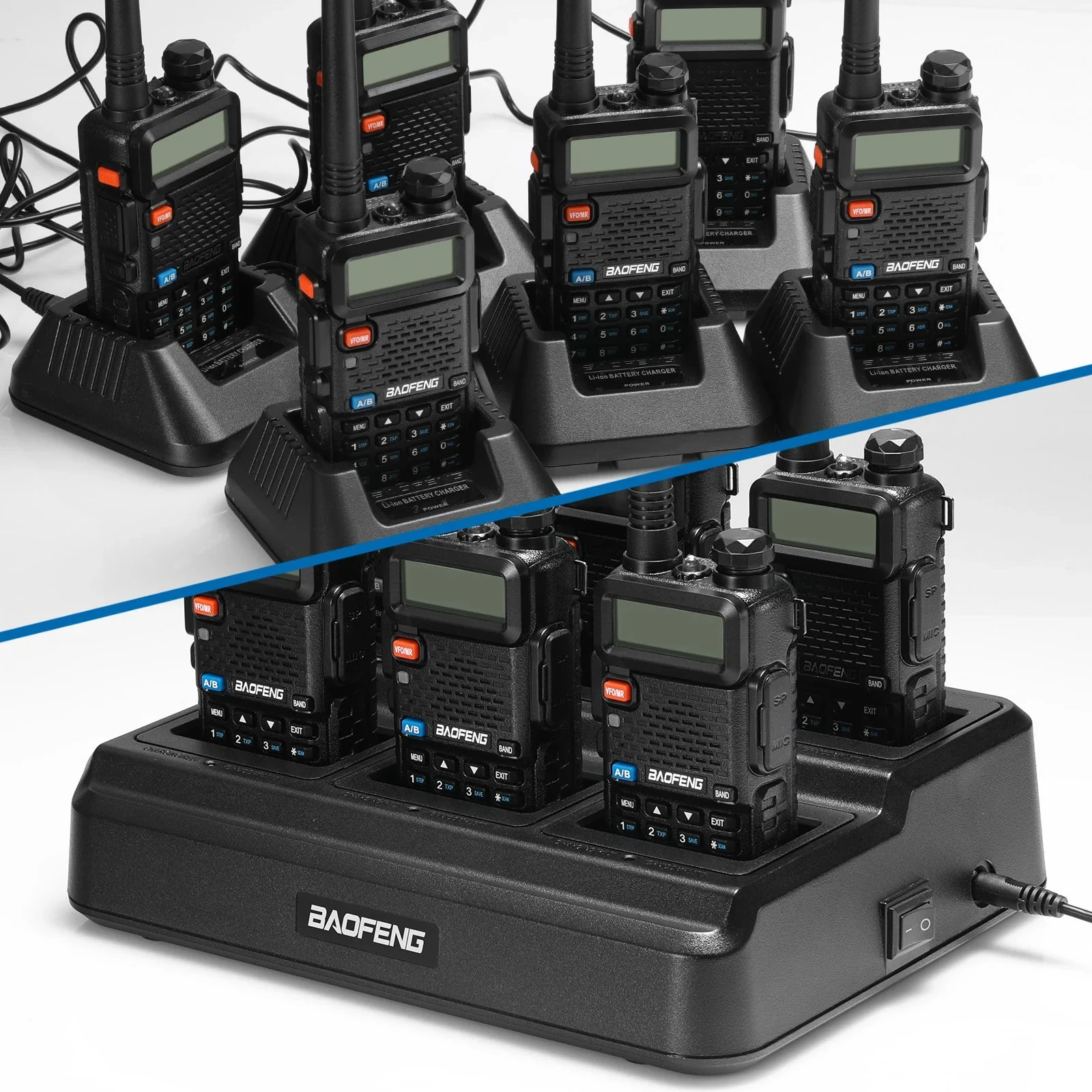 6 قطعة Baofeng Uv-5R 8 واط 6 طريقة شاحن طويل المدى أجهزة الاتصال اللاسلكية Uhf Vhf Vox Ctcss/Dcs راديو الاتصالات التخييم