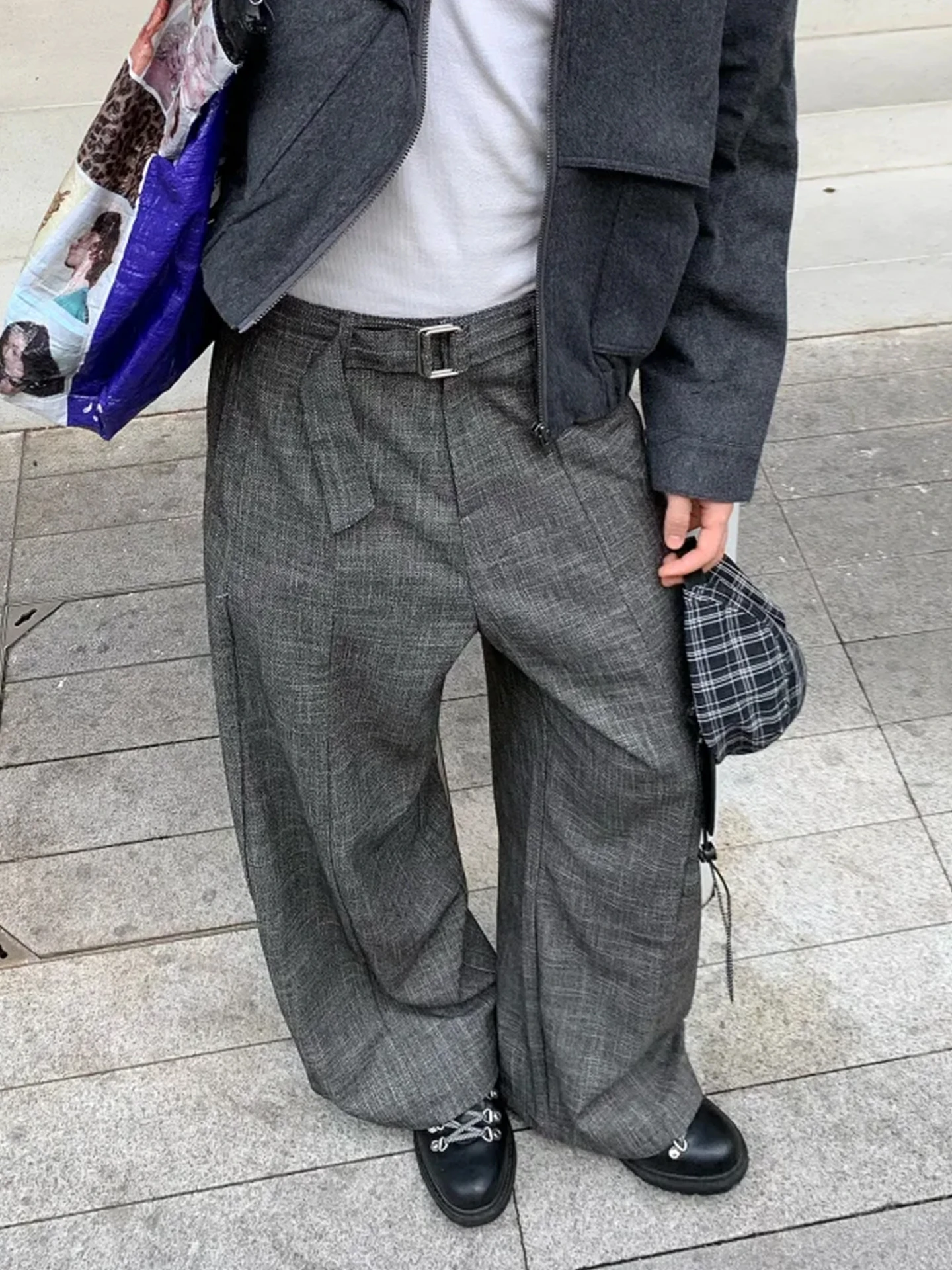 

Мужские повседневные шерстяные брюки, осенний сезон, длинные прямые брюки с текстурированной драпировкой на талии, молодежные модные брюки