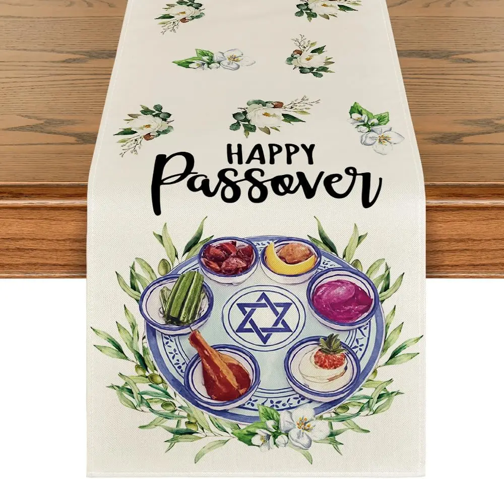 caminho-de-mesa-de-linho-para-pascoa-decoracao-de-festa-prato-de-seder-judaico-flores-decoracao-de-mesa-de-jantar-para-pascoa