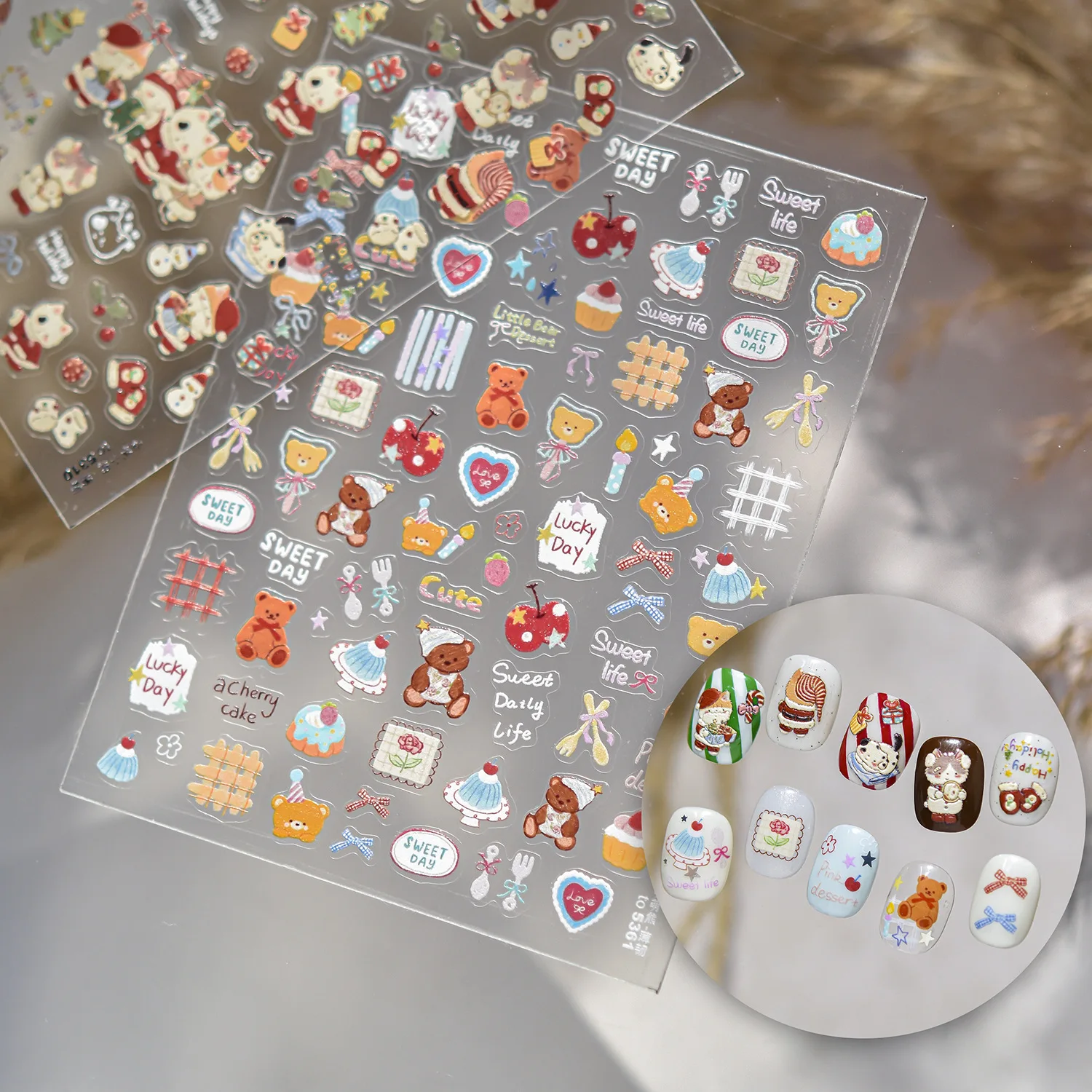 Winter Weihnachten Katze Schneemann Schneeflocke Socken Streifen Apfelstern Hipster Schleife Weihnachtsmann Kristallkugel Nail Art Aufkleber Aufkleber