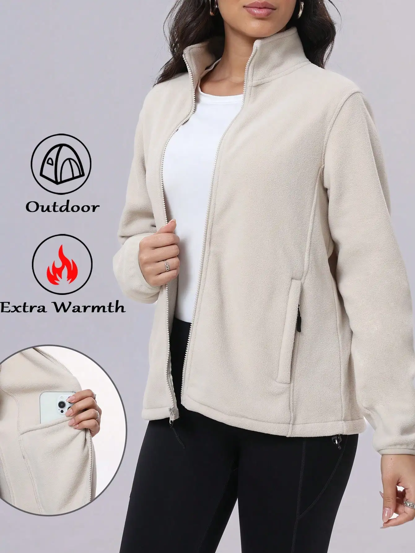 

Women's Full Zip Fleece Jacket with Sherpa Lining, Extra Warm Outdoor Sportswear for Fall Winter