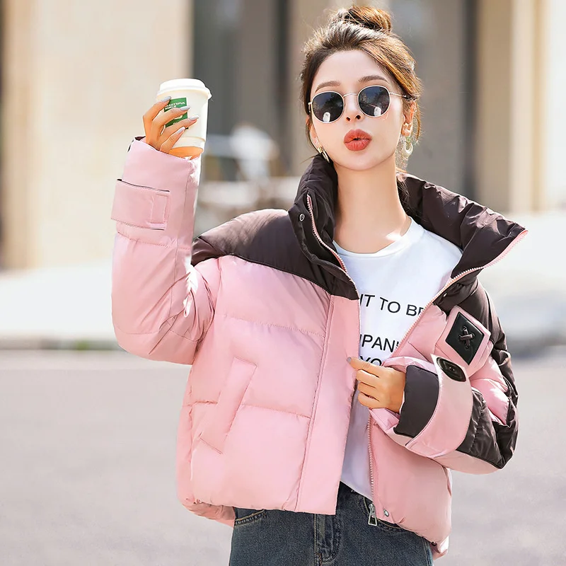 Winter Jackets Women 2024 Korea New Parkas Color Block Thick Warm Cotton Short Jacket Women's Basic Down Coat Outerwear Overcoat