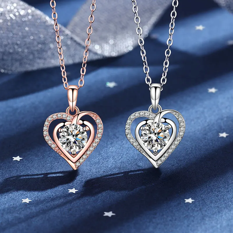 

Princess Heart Moissanite Pendant necklace in gold and silver, romantic wedding and engagement party. 100% pure silver necklace,