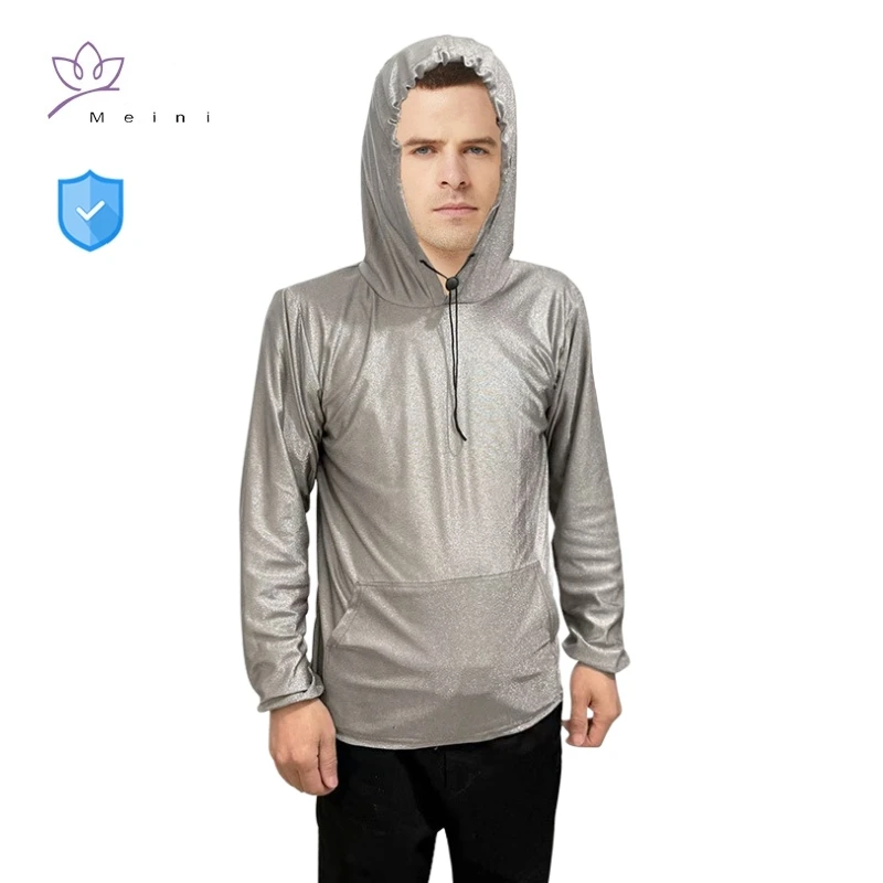 Electromagnetic radiation protective 100% silver fiber unisex sport underwear New energy vehicle EMR shielding hooded sweatshirt