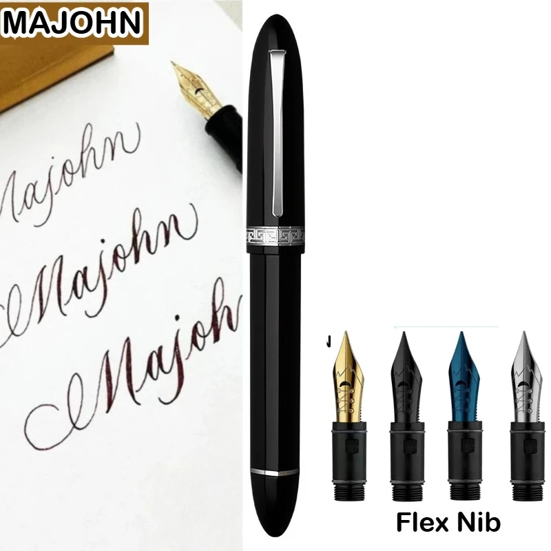 MAJOHN V60 Flex Nib Verison Creative Triangular Piston Resin Fountain Pen Schmidt Refill Silky Grip Stationery School Supplies