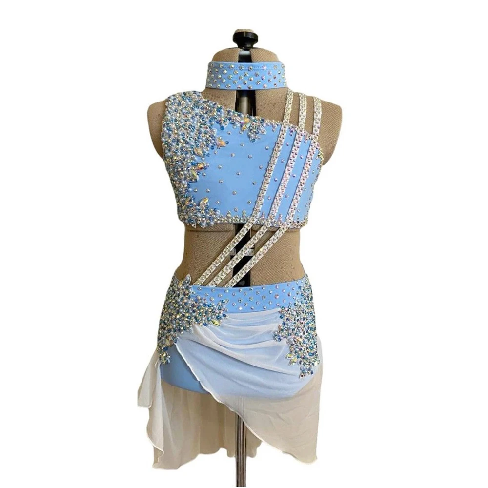 New Design Lyrical Dancing Dress for Performance Blue Color Pole Skirt Factory Manufacture