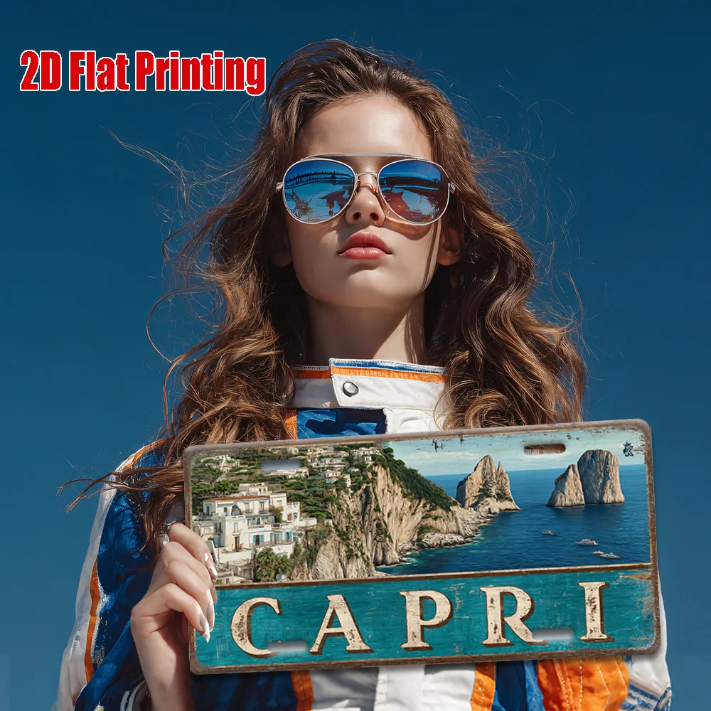 2D Flat, 1pc Vintage Capri Italy License Plate Wall Art - Large 30.48x15.24cm (12