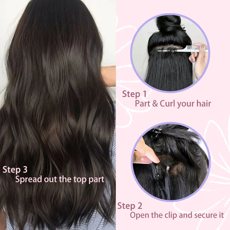 Clip in Hair Extensions 4PCS Synthetic Black Thick Hair Piece 24Inches Long Wavy Clip in Extensions