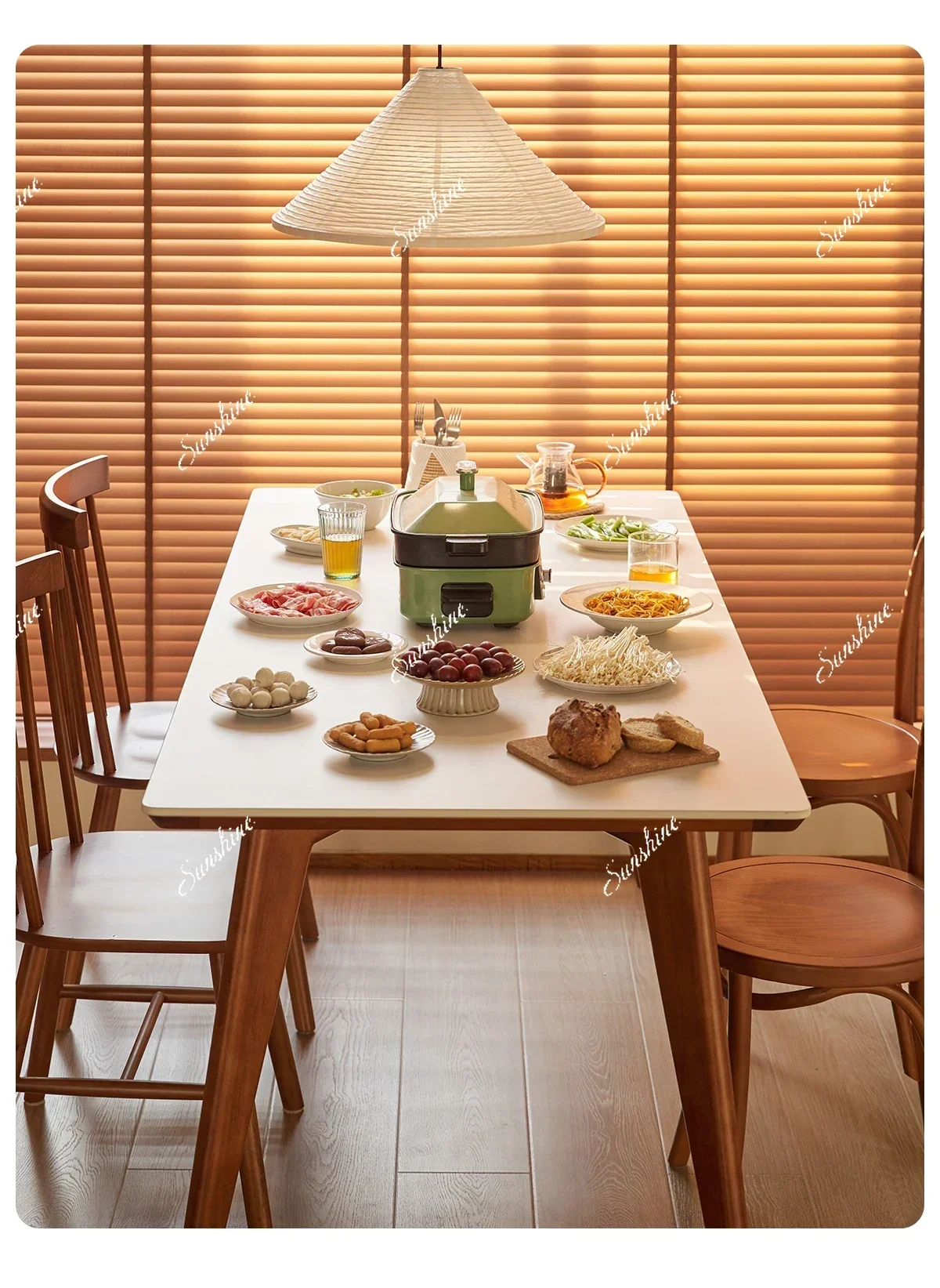 

Solid Wood Rock Plate Dining Table White retro Rectangular scandinavian Modern Minimalist FT