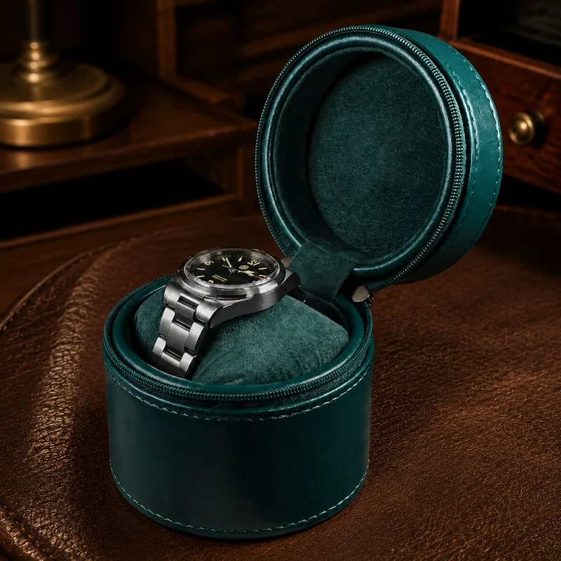 Premium Leather Travel Watch Organizer Case, Portable Compact Storage for Timepieces and Gift Presentation