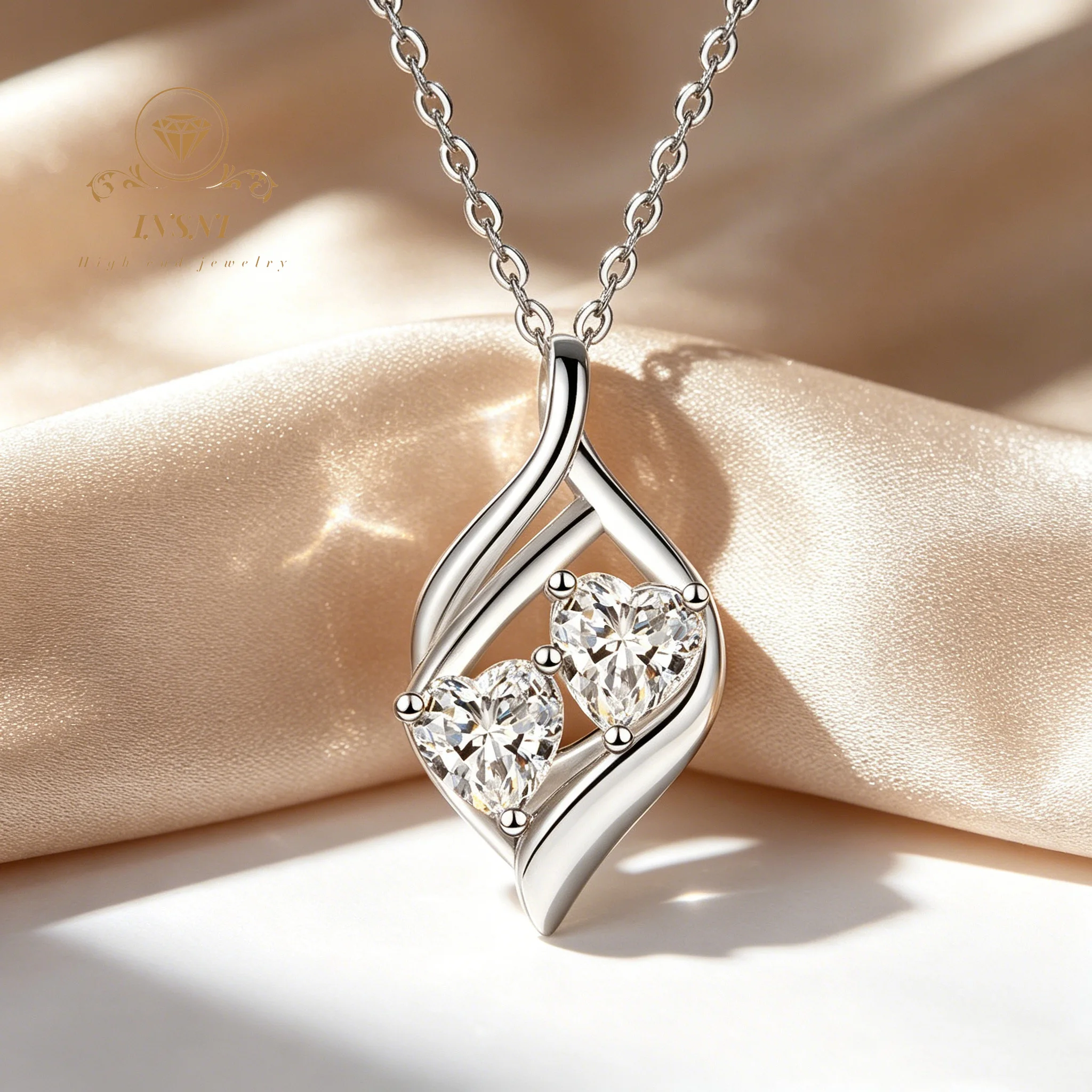 

Moissanite Clavicle Chain Double Heart Pendant Classic Spot 925 Silver 1 Carat Necklace Affordable Light Luxury Jewelry gift