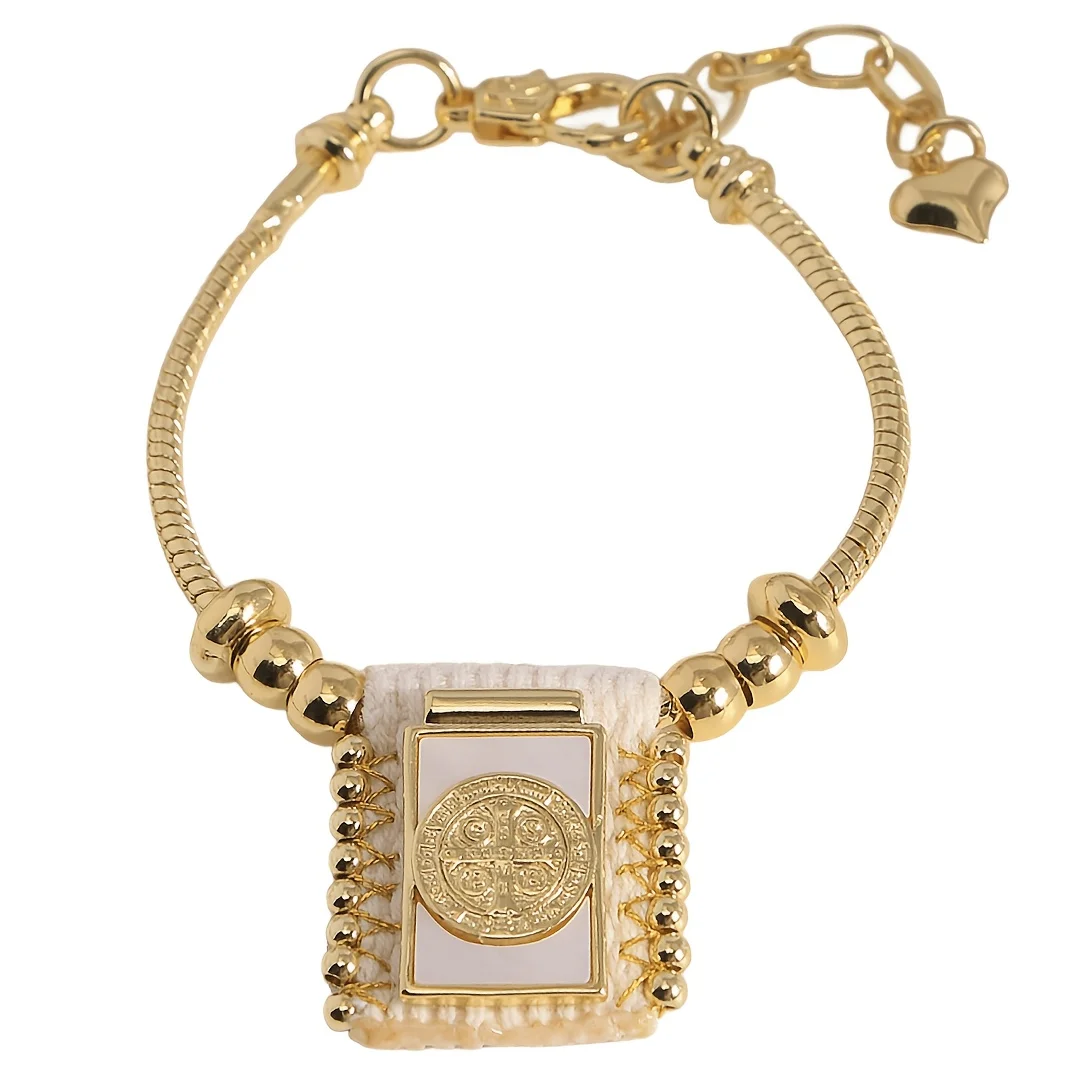 5 قطعة 18K مطلية بالذهب خمر ممسحة قذيفة الدينية سان بينيتو الصليب القلب مريم العذراء النحاس أساور الاكسسوارات اليدوية النساء