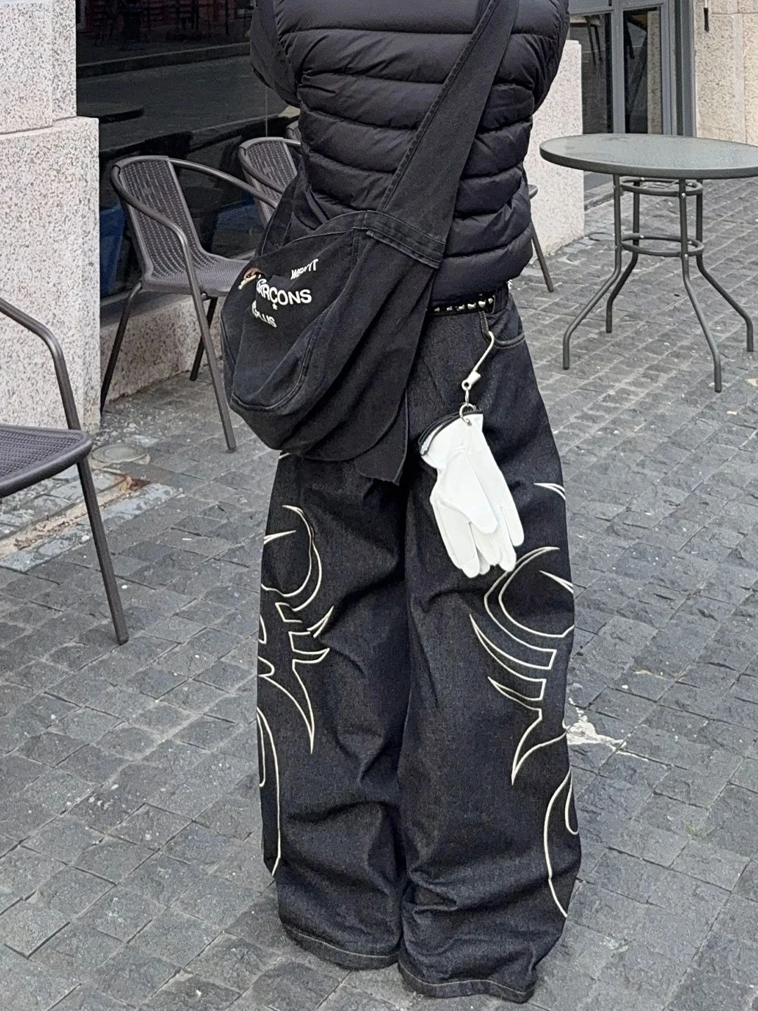 Retro American High Street Design Sensation Wide Leg Commute Snake Skin Embroidery Jeans Daily Casual Loose Fit Jeans