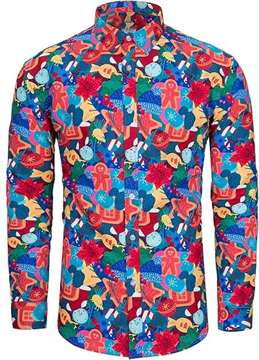 

Men's Christmas Tree Ornaments 3D Printed Shirt Long Sleeve Lapel Soft Fabric Hawaiian Outdoor Shirt Men Gift Luxury Clothes