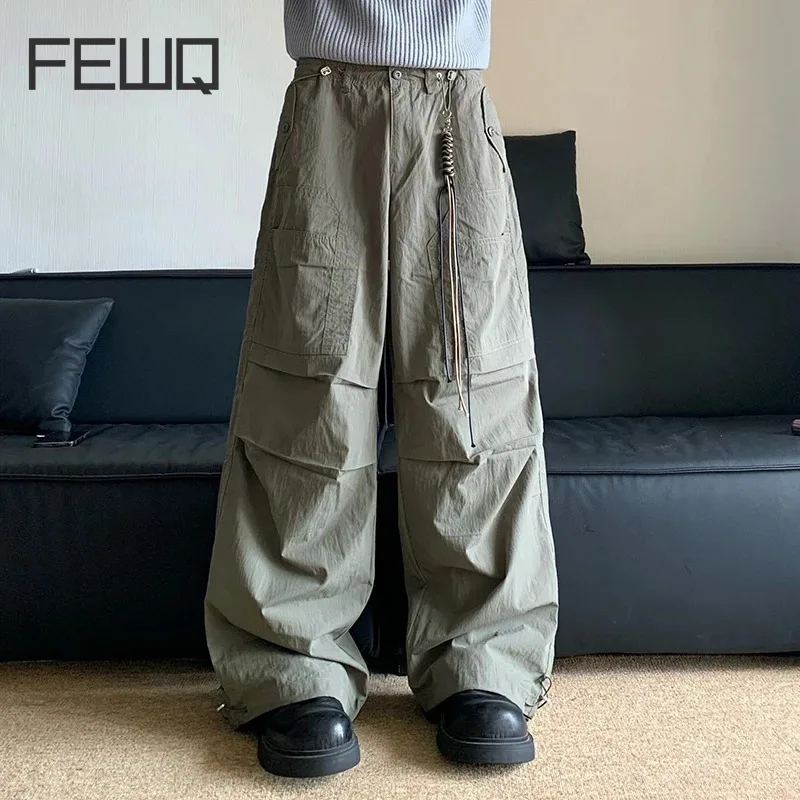 

FEWQ American Wide Leg Work Pants Loose Casual Summer 2024 Solid Color Vintage New Korea Fashion Male Trousers 24E1428