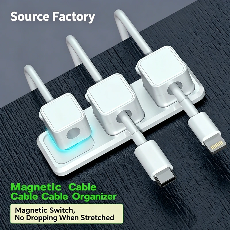 Magnetic Cable Organizer Desktop Anti-Tangle Wire Holder Portable Data Cable Clip Home Office Desk Cord Storage Arranger