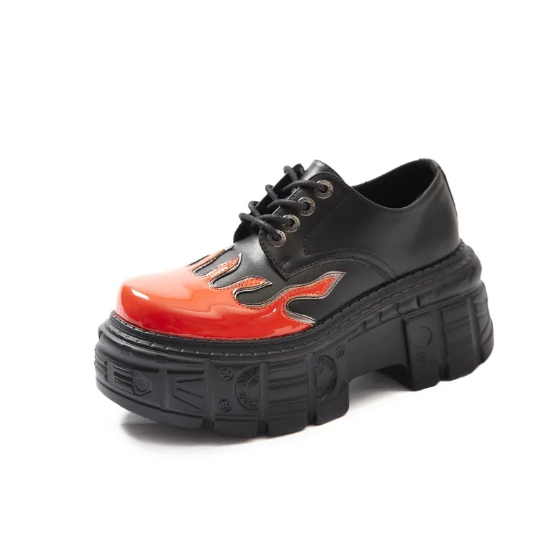 NEUE Punk Stil Frauen Schuhe Lace-up ferse höhe Plattform Feuer Schuhe Frau Gothic Ankle Rock Stiefel Metall Dekor frau Turnschuhe