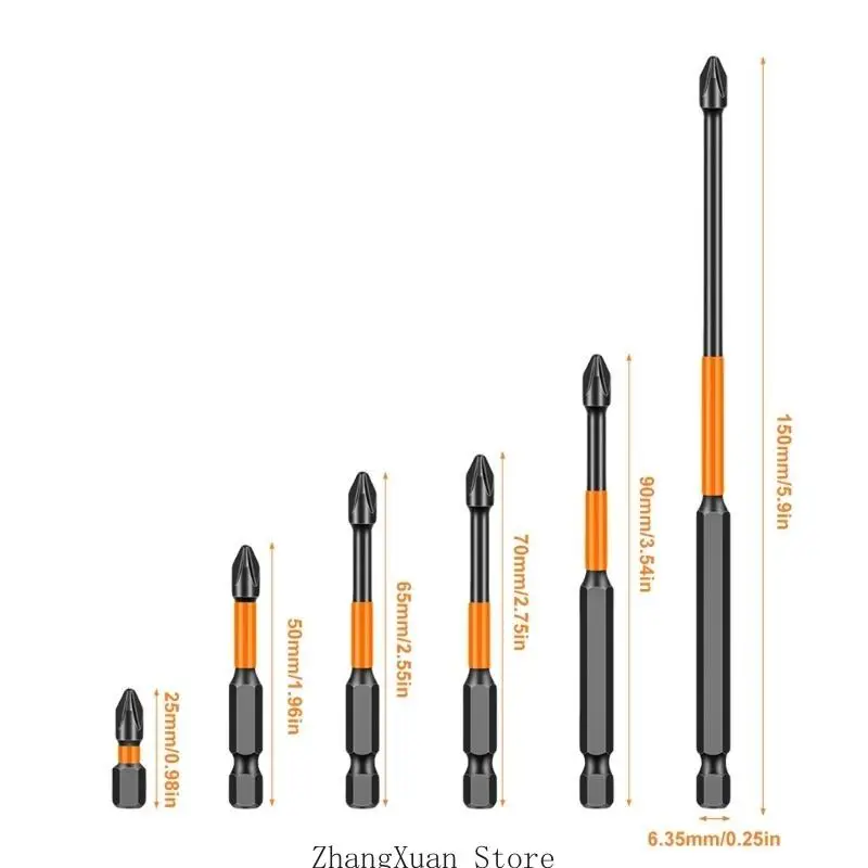 3XUF 6PCS 자기 영향 비 슬립 교차 스크루 드라이버 헤드 핸드 전기 드릴 육각형 전기 드라이버 비트 세트 도구