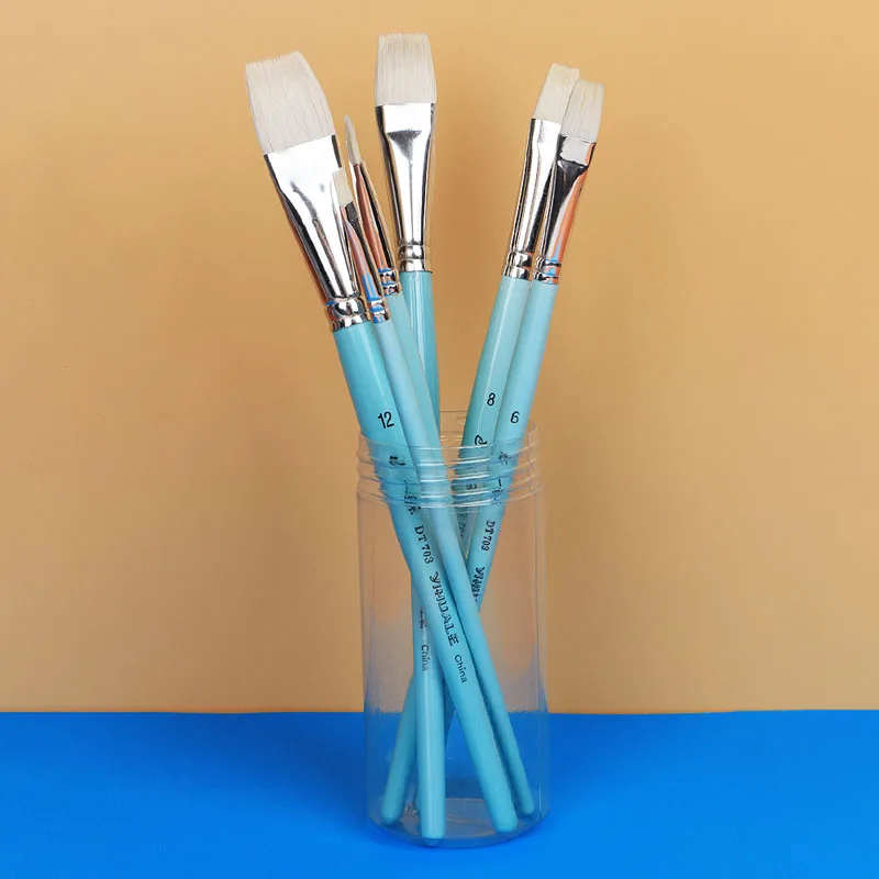 6pc Professional Acrylic Paint Artist Paint Brushes for Watercolor Oil Wool Hair Short Birch Blue Short Rod Brush Series set