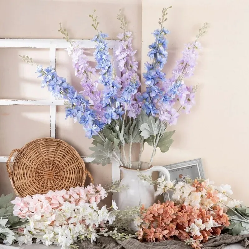 Artificial New Flowers Delphinium Flower Branch Fake Leaf Wedding Decoration Outdoor DIY For Home Decorative Vase Accessories