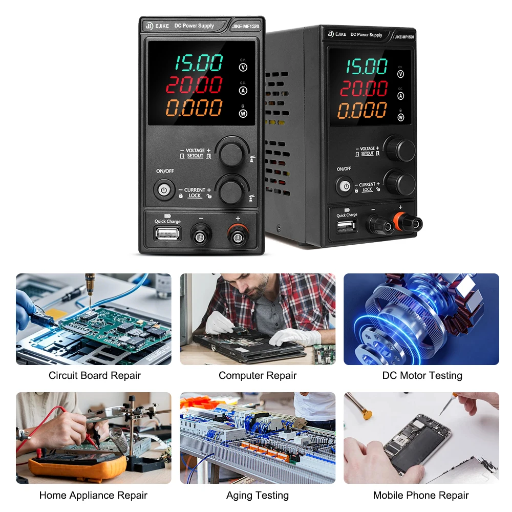 EJIKE  Dc Regulated Laboratory Power Supply Adjustable 15V 20A Heat Dissipation High Efficiency Workbench Dc Power Supplies