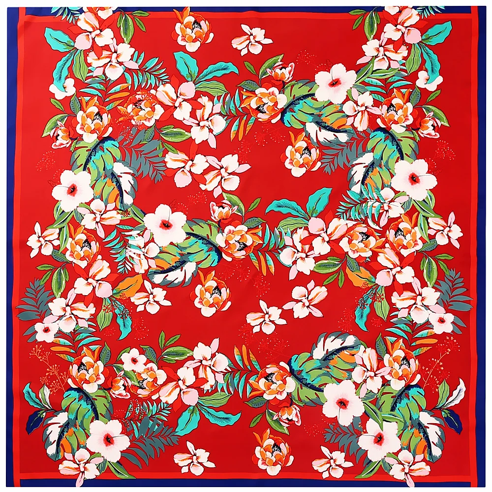 130CM Plant Flower Safflower Silk Scarf Women Cashew Print Square Scarves Wraps Small Bandana Foulards Head Neckchief Hijabs