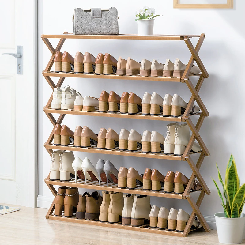 Folding Bamboo Shoe Rack Shelf Entryway Home Living Room Balcony Shoe Organizer Storage Cabinet Multi-Layer Foldable Shoe Shelf