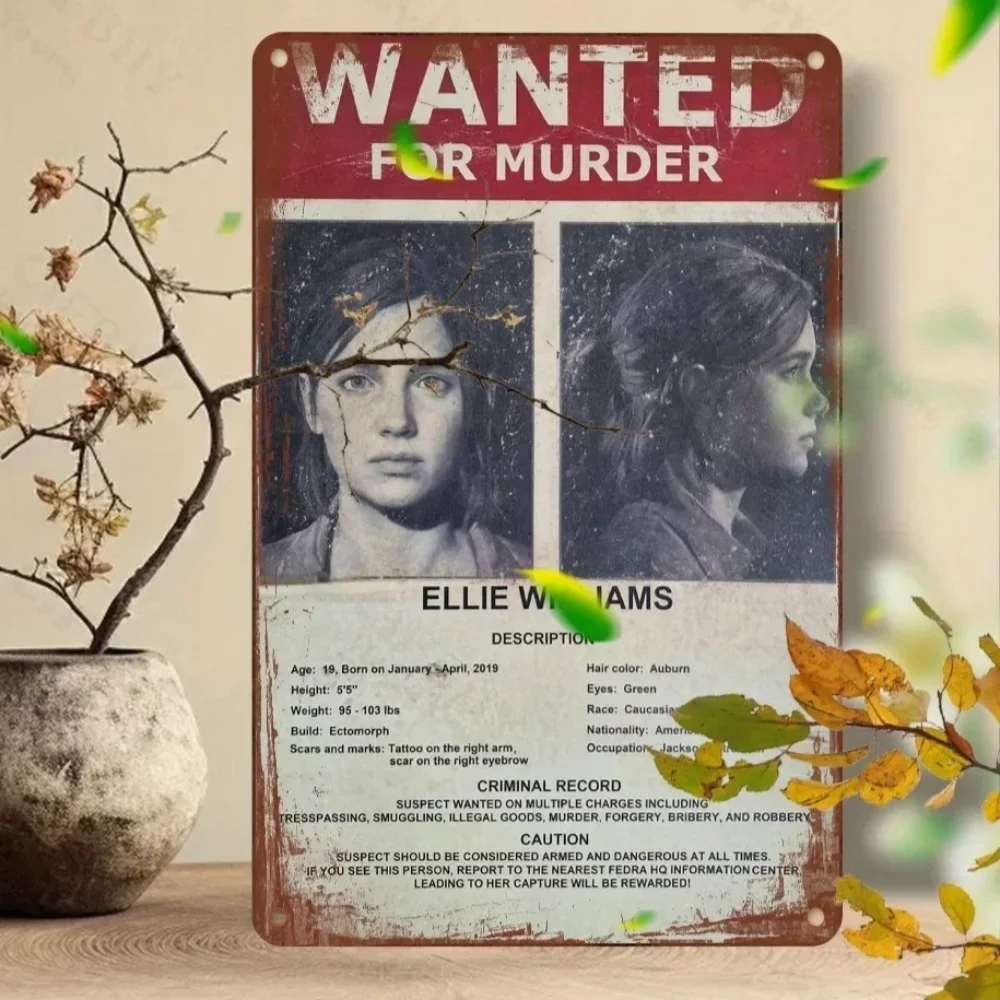 Arte de pared para sala de juegos: letrero de aluminio vintage "Wanted for Murder", placa impermeable impresa con rayos UV para el hogar y los bares