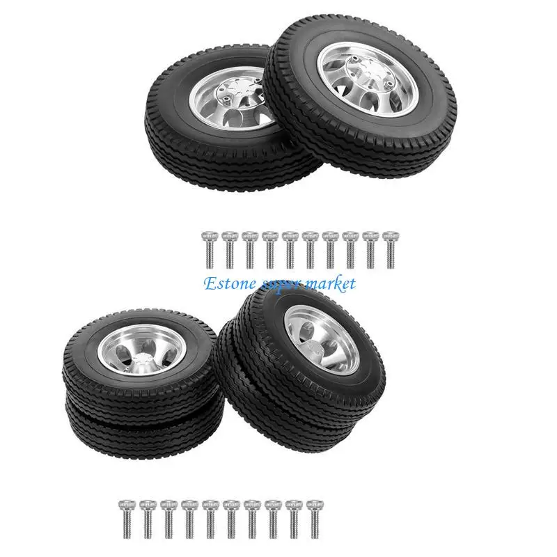090B 2PCS RC Climber Trailer Wheel Rims Beadlock Rubber Wheel Tires Heavy Bearing & Grip Spare Part of 1:14 Tamiya Tractor