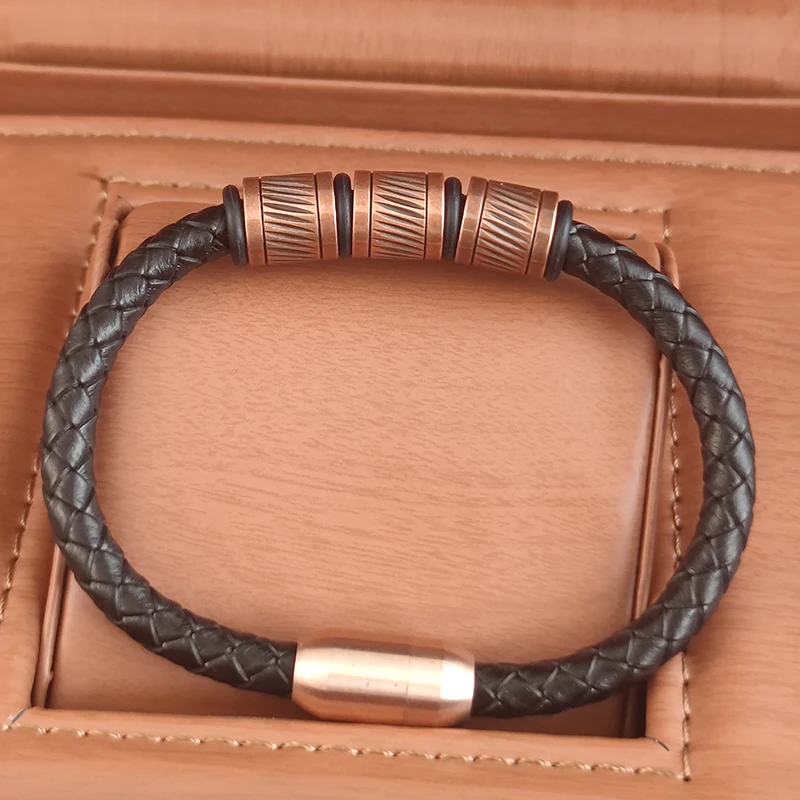 New Fashion Bronze Beaded Accessories Single Classic Leather Bracelet for Men High Quality Leather Bracelet Men Jewelry Gift