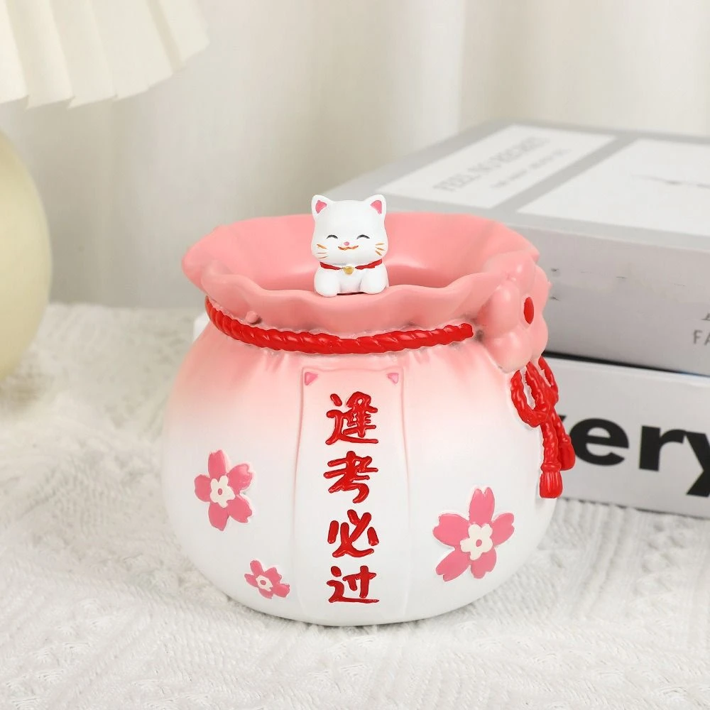 Novelty Maneki Neko Lucky Bag Pen Holder Cat Toast Pencil Container Cute Resin Desktop Storage Box Desktop Storage