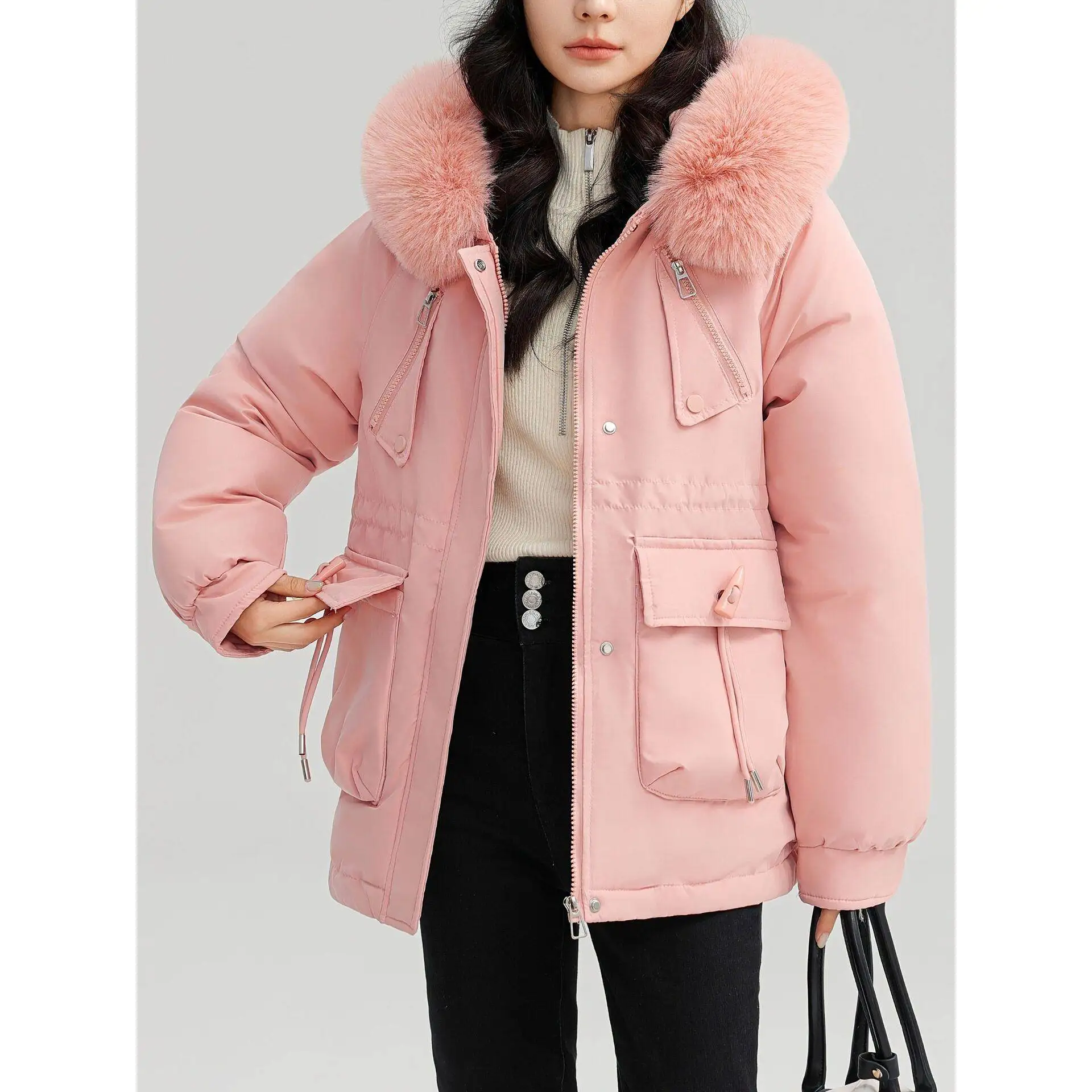 Princess Sleeve down Cotton Coat Horn Button Women's Wool Filled Padded Jacket Children's Winter Outerwear  Collar