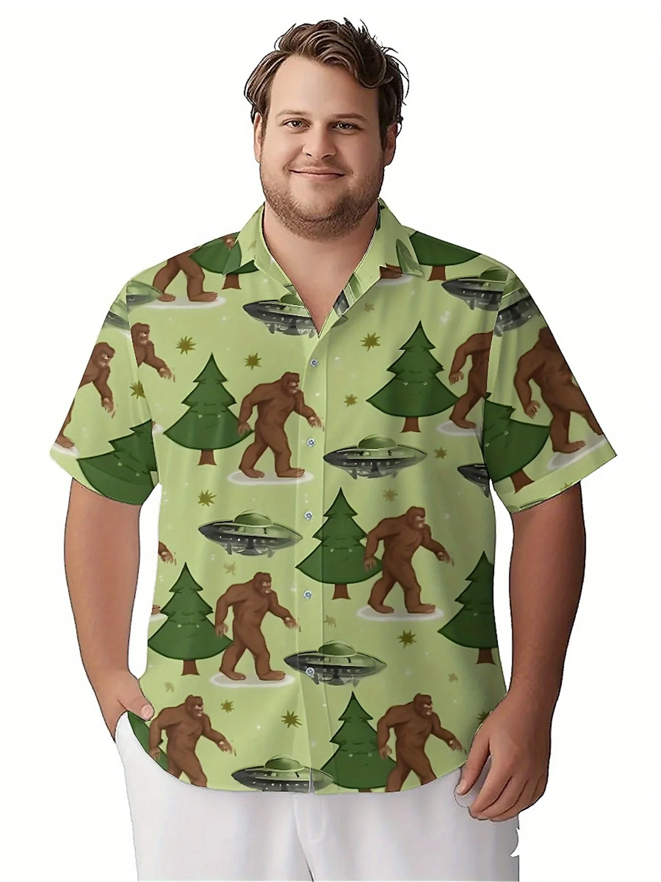 Мужские гавайские рубашки больших размеров с узором большой ноги и НЛО, летние повседневные топы, подходят для улицы и вечеринок, уличная одежда